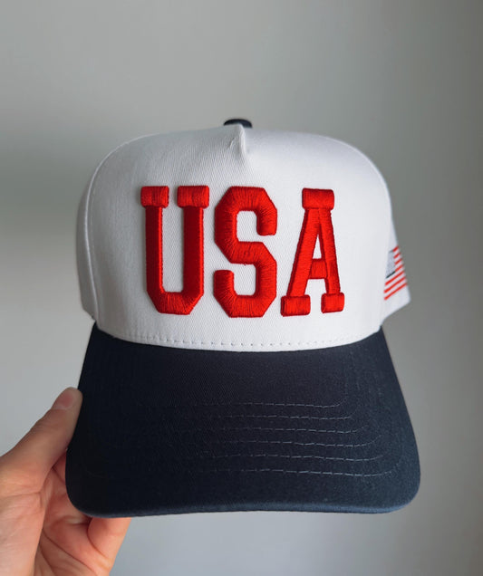 USA Trucker Hat – Embroidered American Flag Snapback Cap